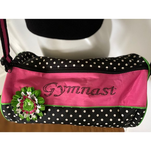 Gymnastics Bag Gymnast Duffle‎ Overnight Tote Adjust Handle Zip Polka Dot Flower - Picture 7 of 12